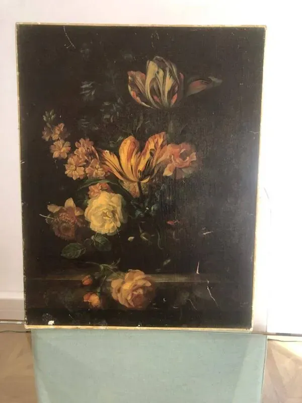 Illustration numéro 3 du produit Nature morte florale, huile sur toile ancienne