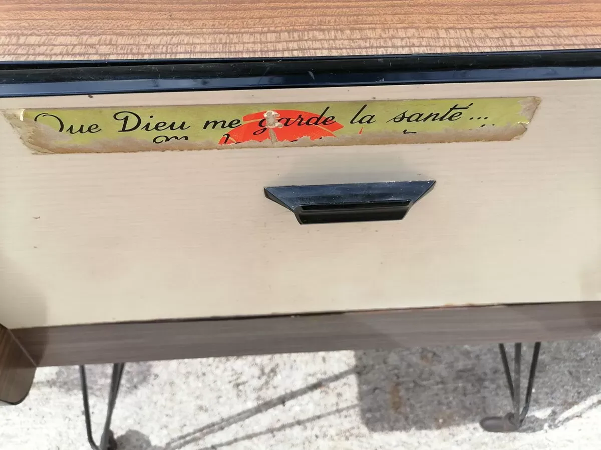 Illustration numéro 3 du produit Bar roulant pieds eiffel formica 1950 60