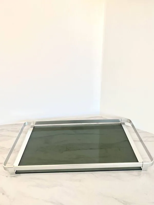 Illustration numéro 3 du produit Plateau en acier et verre fumé MB Italy Années 70