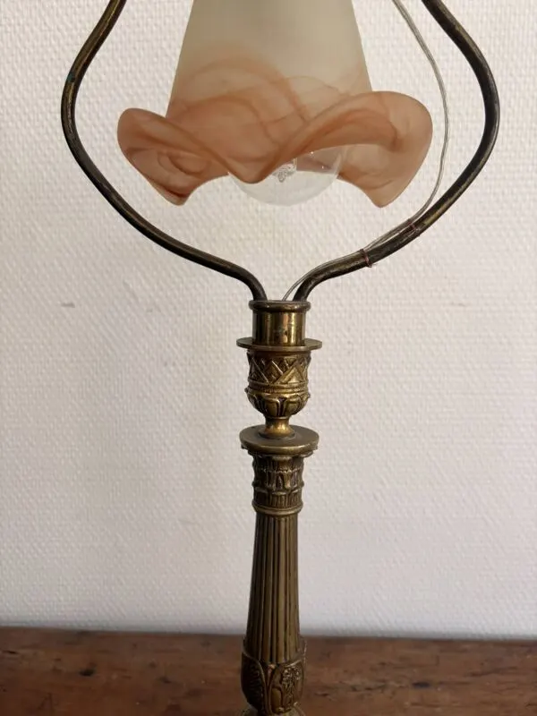 Illustration numéro 3 du produit Lampe Table Art Nouveau Laiton Doré Tulipe Verre Marmoréen Ecole Nancy