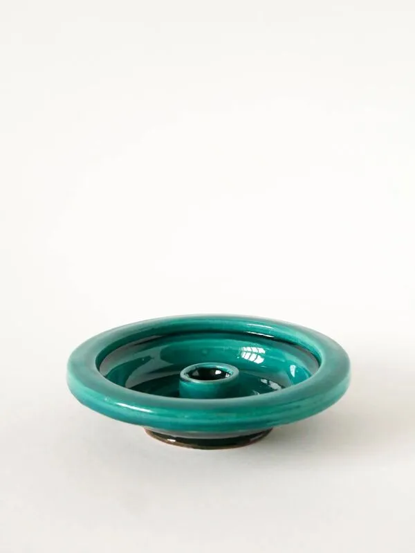 Illustration numéro 3 du produit Grand bougeoir en céramique, fabrication artisanale, vert, 1970