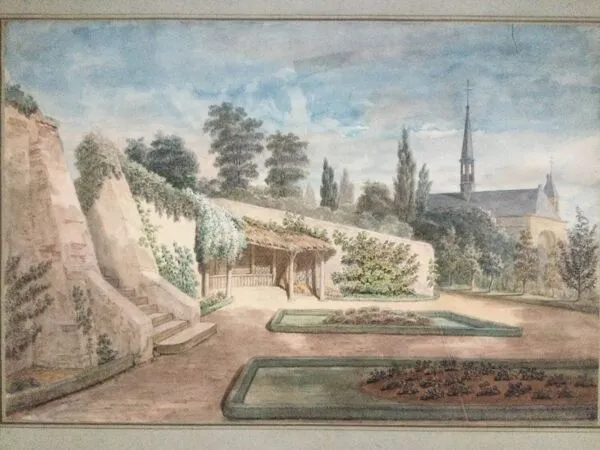 Illustration numéro 3 du produit Le jardin de l’abbaye.Aquarelle XIXe monogrammée