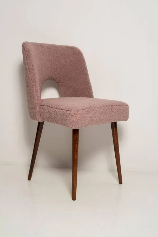 Illustration numéro 3 du produit Chaise coquille rose en bouclé Midcentury, Europe, années 1960