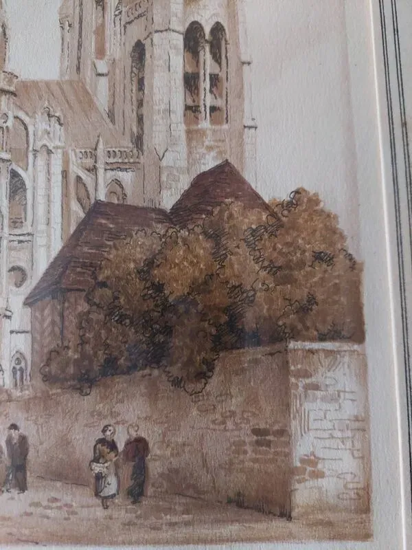 Illustration numéro 3 du produit Aquarelle signée Barday Senlis la cathédrale première moitié XXème