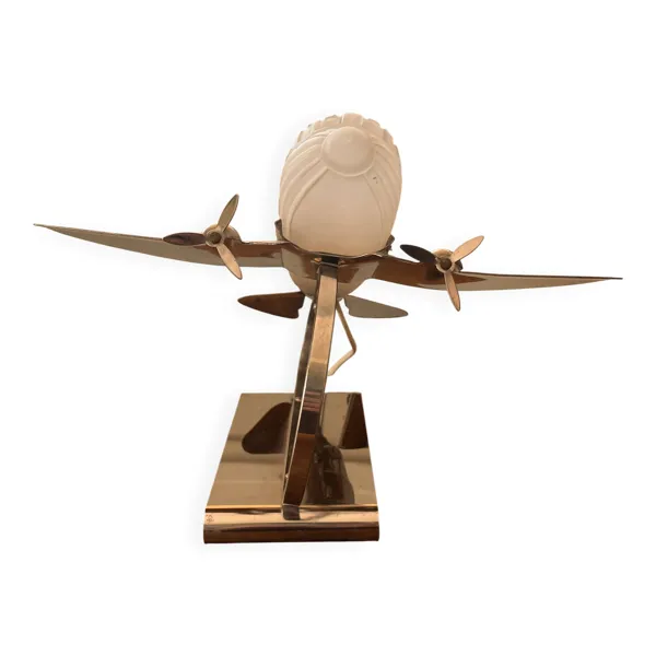 Illustration numéro 3 du produit Lampe avion vintage art déco chrome et verre opalin
