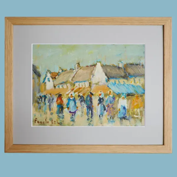 Illustration numéro 3 du produit Marché en Bretagne, acrylique sur carton