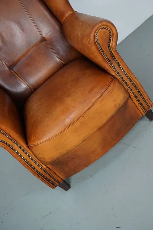Illustration numéro 3 du produit Fauteuil club vintage en cuir couleur cognac hollandais