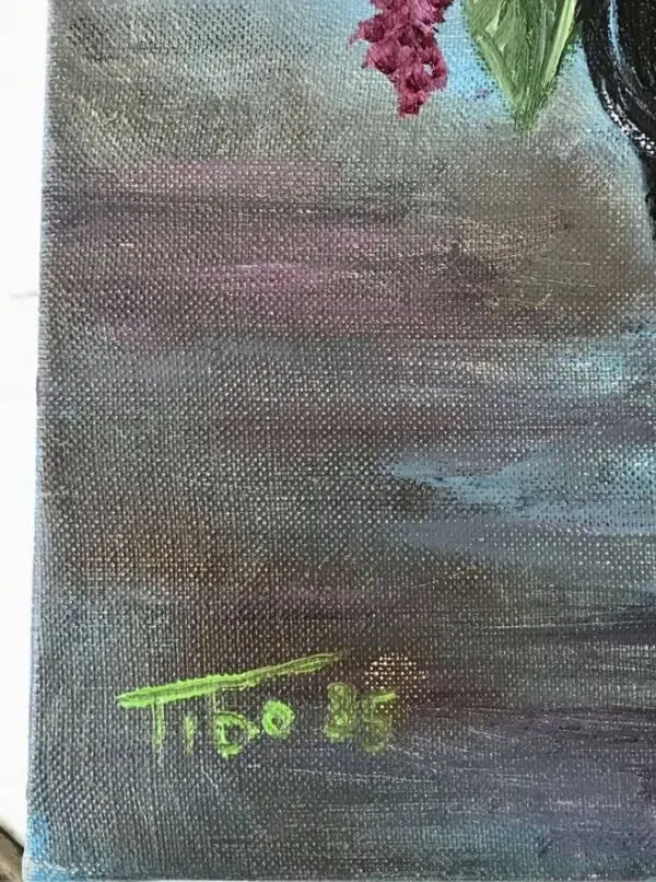 Illustration numéro 3 du produit Tableau huile sur toile bouquet de fleurs lilas vintage signée