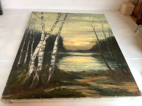 Illustration numéro 3 du produit Tableau coucher de soleil huile sur toile signée