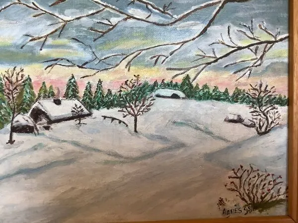 Illustration numéro 3 du produit Tableau paysage d’hiver sous la neige huile sur toile signée