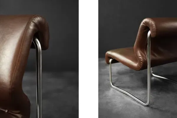 Illustration numéro 3 du produit Canapé 2 places en acier et simili-cuir marron, Allemagne 1970