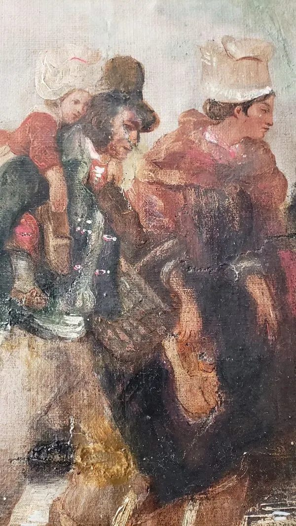 Illustration numéro 3 du produit Huile sur toile ''Le Gué'' Ecole XIXème