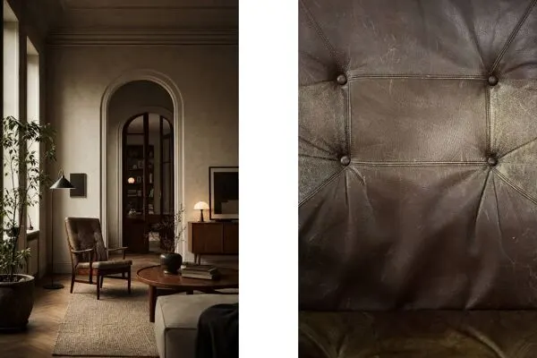 Illustration numéro 3 du produit Fauteuil haut vintage en hêtre et cuir danois du milieu du siècle de Farstrup Møbler