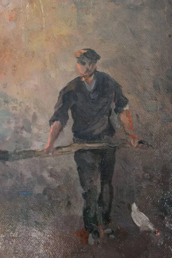 Illustration numéro 3 du produit Huile sur isorel ''Deux ouvrier à la presse'' peinture post-impressionniste