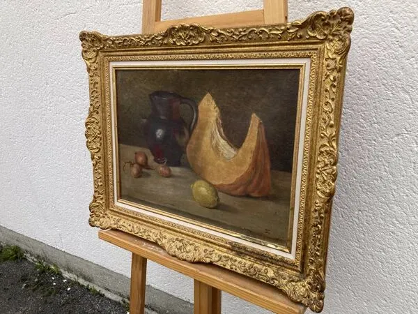 Illustration numéro 3 du produit École Française, Nature morte à la Courge et au broc, Huile sur toile encad