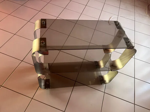 Illustration numéro 3 du produit Étagère design Donald Singer Design années 70 – Inox & verre fumé