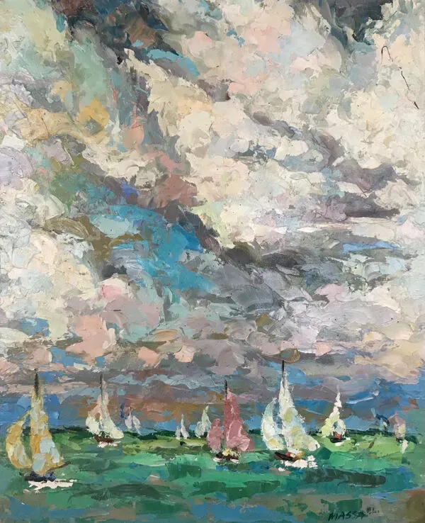 Illustration numéro 3 du produit École française du XXe.Les régates.Huile sur carton.