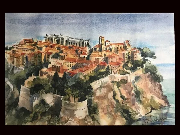 Illustration numéro 3 du produit Lithographie Monaco le Palais signée Jean-Marie Simon XXème