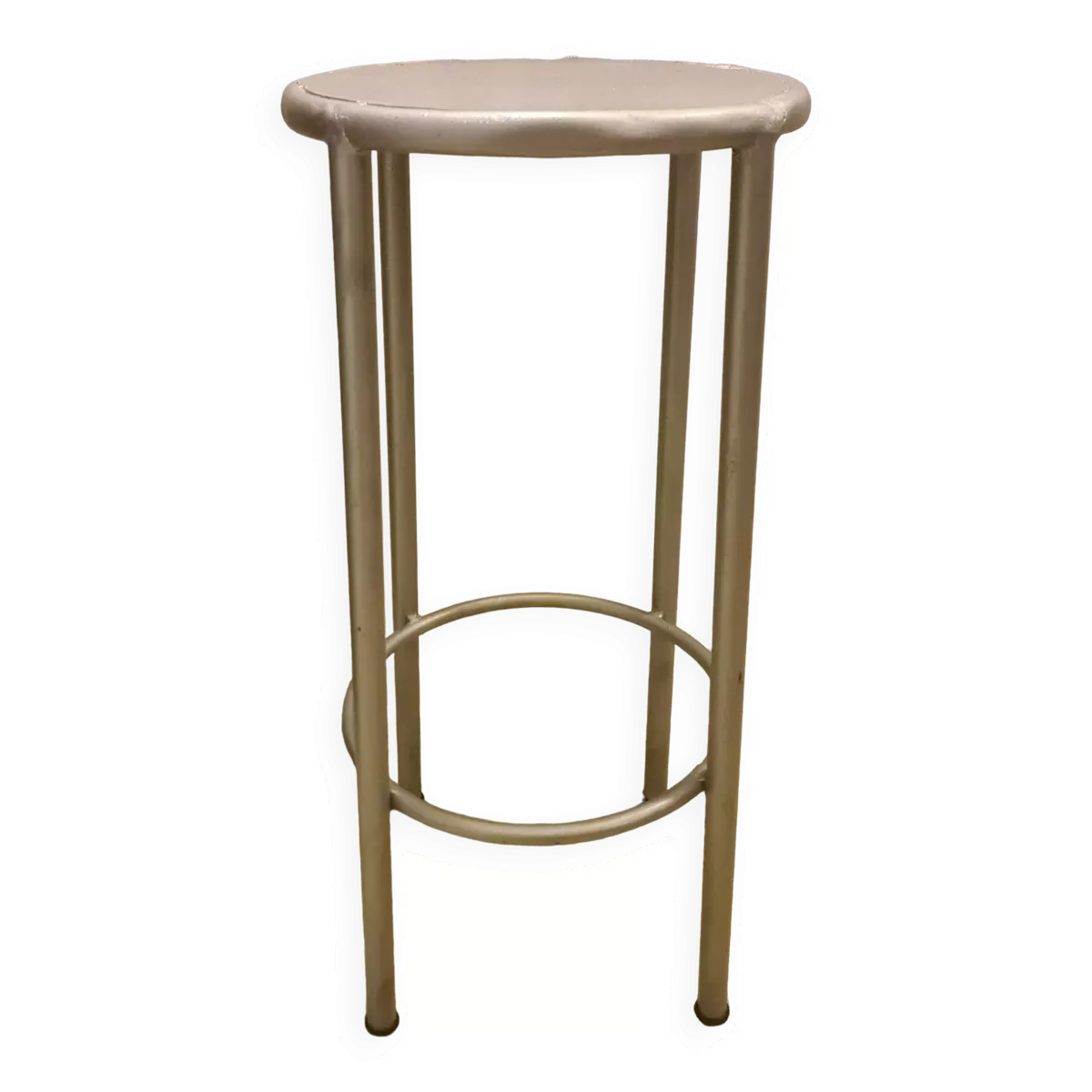 Illustration numéro 3 du produit Tabouret ancien en fer industriel repeint gris métallisé parfait etat