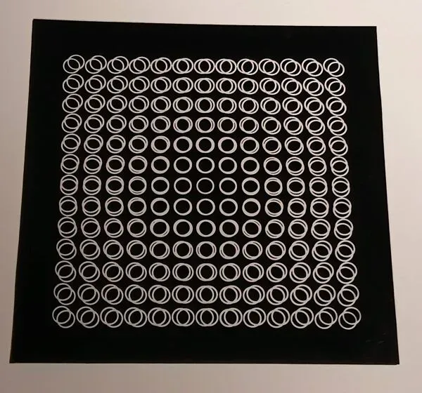 Illustration numéro 3 du produit Sérigraphie Vasarely - ''Cinétique Profonde'' - Illusion 3D & Noir et Bl