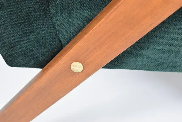 Illustration numéro 3 du produit Fauteuil compas restauré, tissu vert forêt, bois de teck, 1960