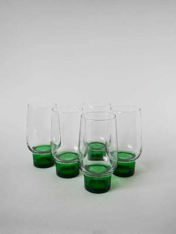Illustration numéro 3 du produit Lot de 5 verres Long Drink Design à pieds vert, 1970