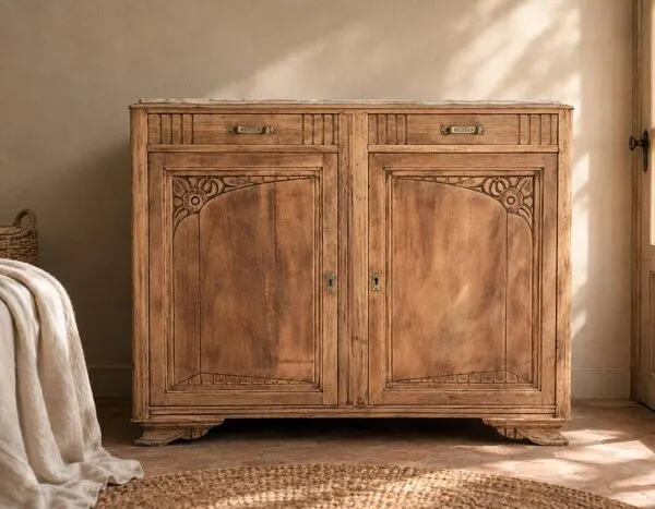 Illustration numéro 3 du produit Grand buffet ancien Art Déco en bois (noyer) – plateau en marbre