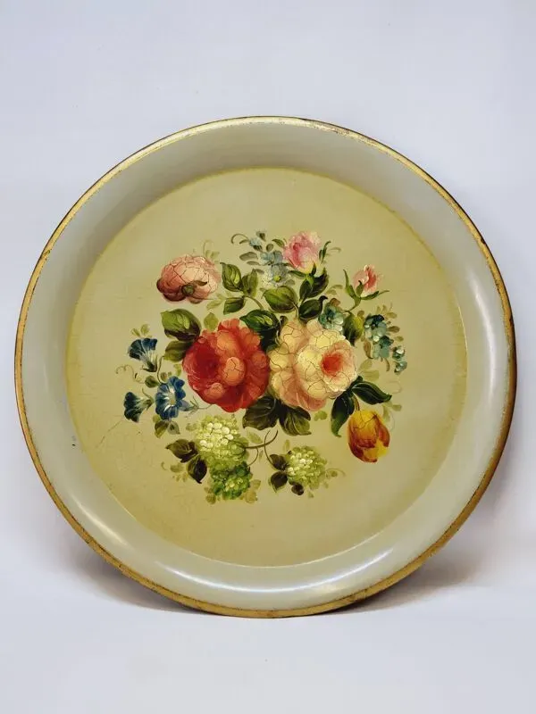 Illustration numéro 3 du produit Plateau En Tôle Peinte Napoléon III Métal Peint Décor Floral Diamètre 44,5