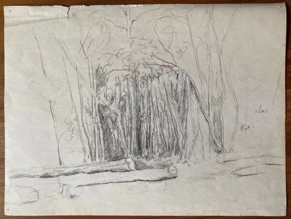 Illustration numéro 3 du produit Tableau aquarelle ''Plaine vallonnée et arborée'' école du XX° siècle