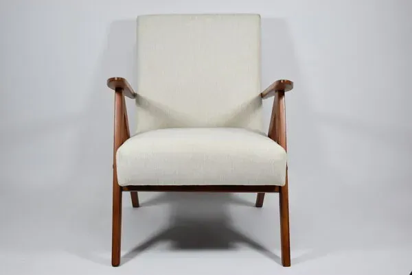 Illustration numéro 3 du produit Fauteuil vintage, restauré, années 1960, beige, teck