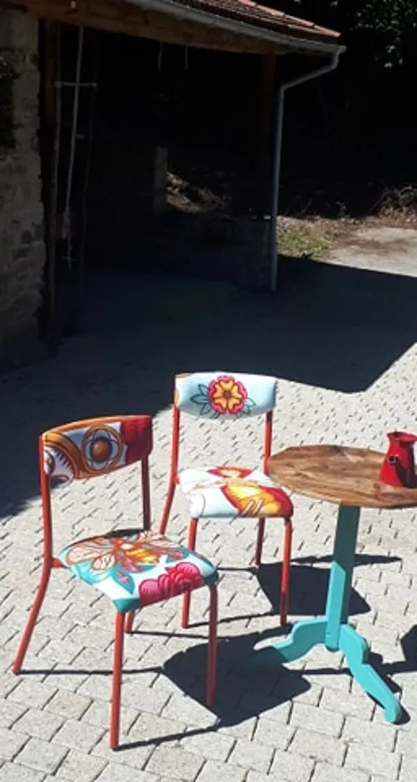 Illustration numéro 3 du produit Chaise écolier tapissées avec tissu coloré