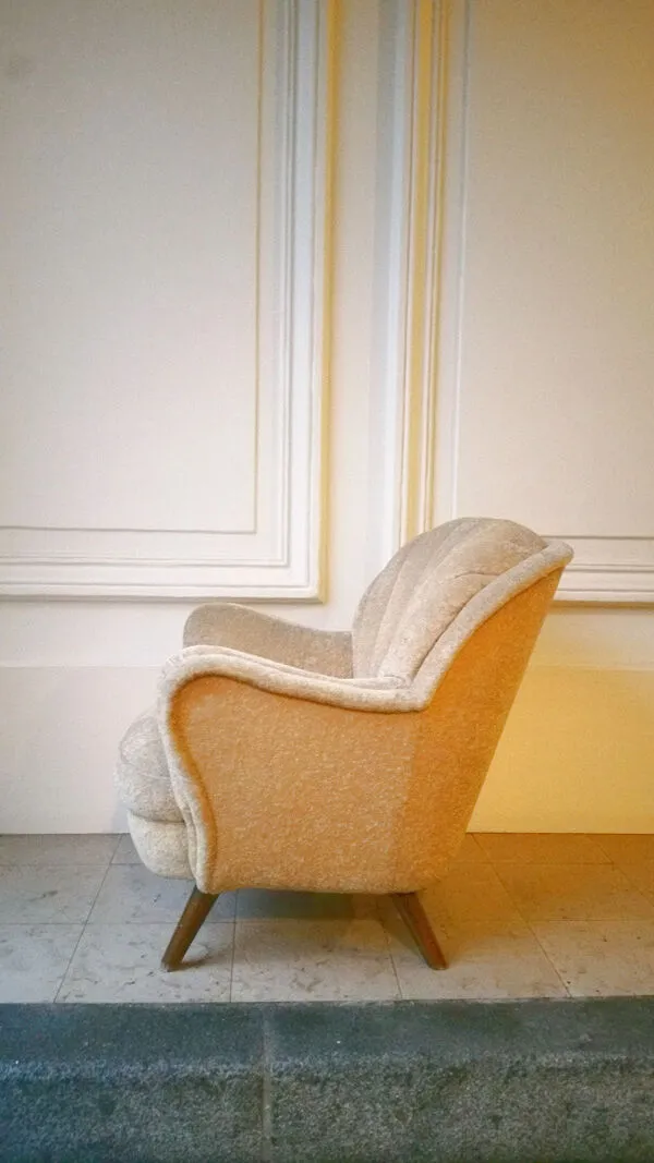 Illustration numéro 3 du produit Fauteuil Club des années 40 50 original mid century Jaune beige vintage