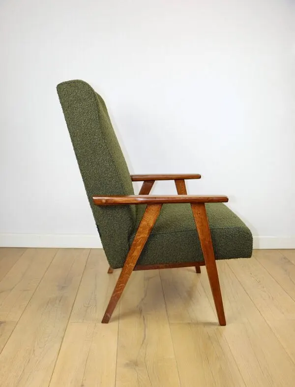 Illustration numéro 3 du produit Fauteuil design vintage loft vert olive bouclé haut