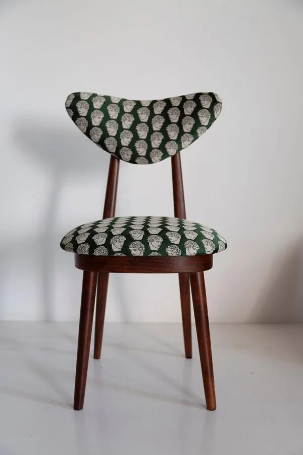 Illustration numéro 3 du produit Chaise cœur en satin émeraude David Print, bois de hêtre noyer, Europe, années 1960