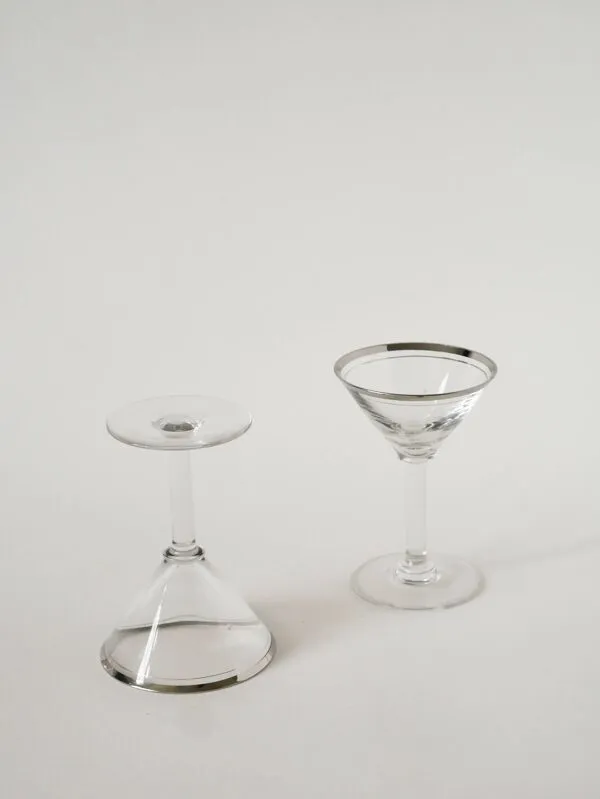 Illustration numéro 3 du produit Lot de 6 verres à cocktail, Martini, liseré chromé, Art Déco, 1930