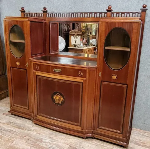 Illustration numéro 3 du produit Ecole de Nancy : Grand buffet bibliothèque époque Art Nouveau en acajou