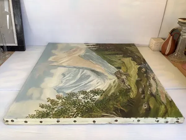 Illustration numéro 3 du produit Grand tableau paysage de montagne huile sur toile signée