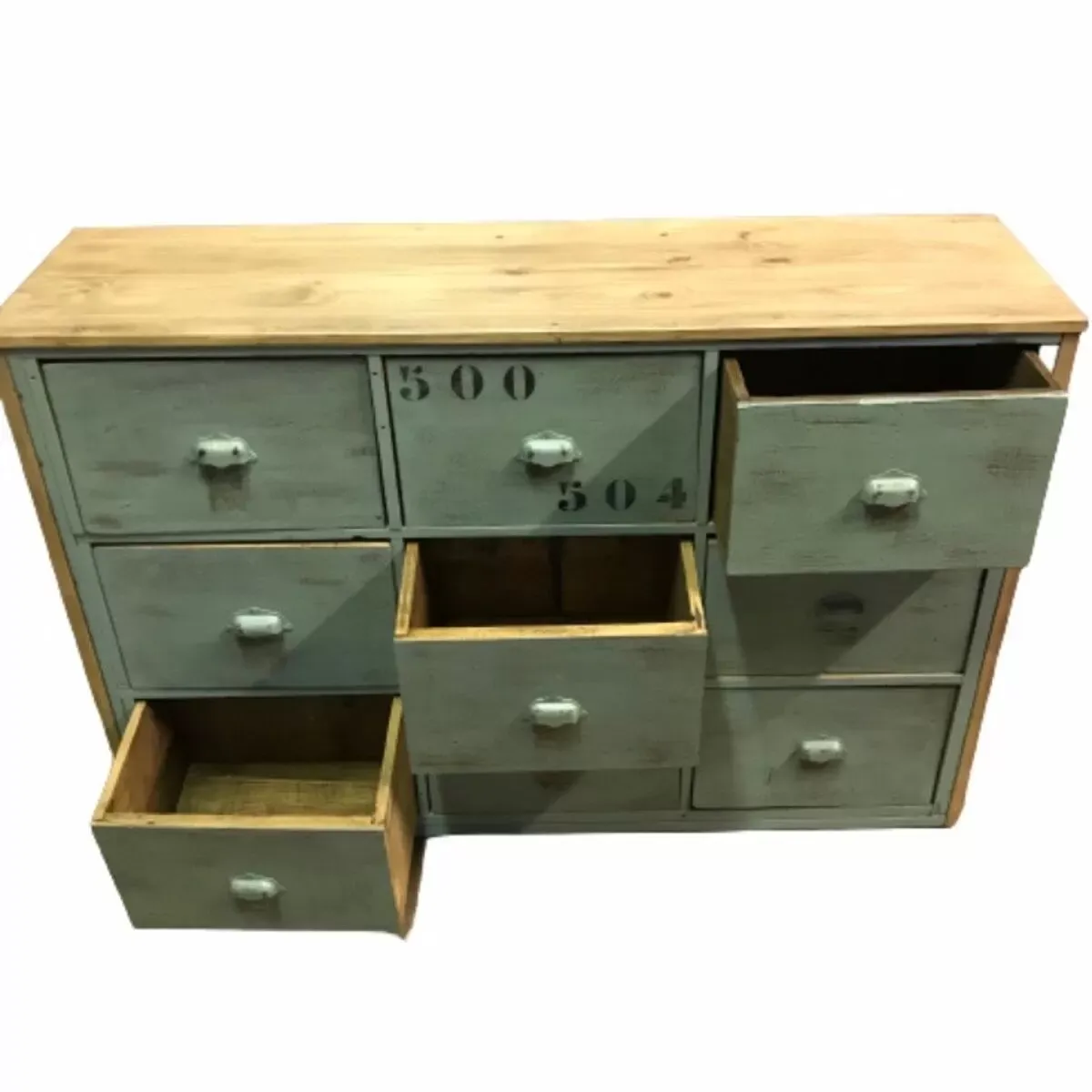 Illustration numéro 3 du produit Meuble de metier enfilade a tiroirs en bois restauré