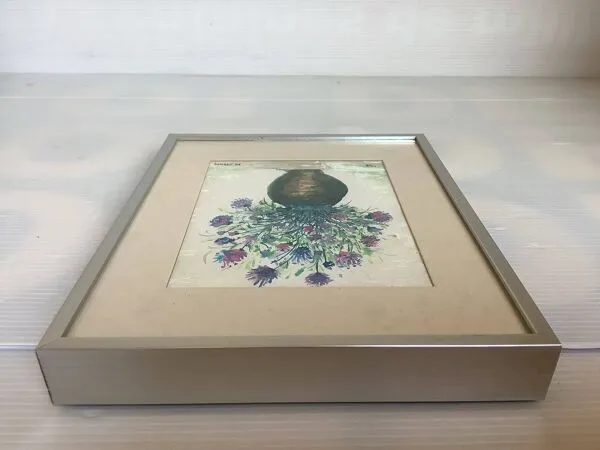 Illustration numéro 3 du produit Petit tableau bouquet de fleurs huile sur carton signée