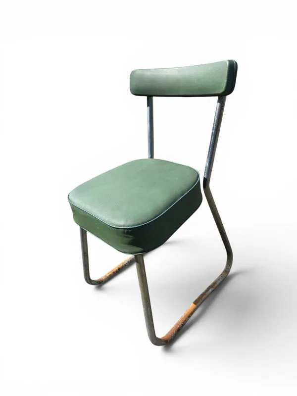 Illustration numéro 3 du produit Chaise vintage en skaï vert et tube métal, années 60