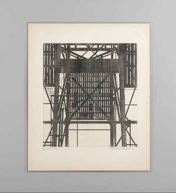 Illustration numéro 3 du produit Lithographie Rasmus Nellemann signée 1976 structure industrielle