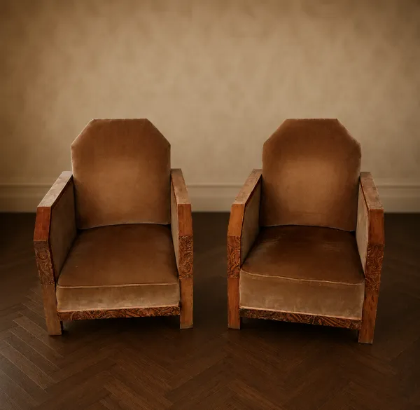 Illustration numéro 3 du produit Paire de fauteuils club art déco rénovés – élégance intemporelle et rareté