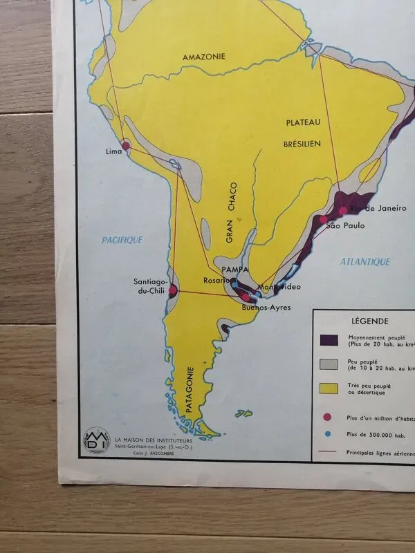 Illustration numéro 3 du produit CARTE SCOLAIRE vintage MDI : AFRIQUE-AMERIQUE DU SUD.