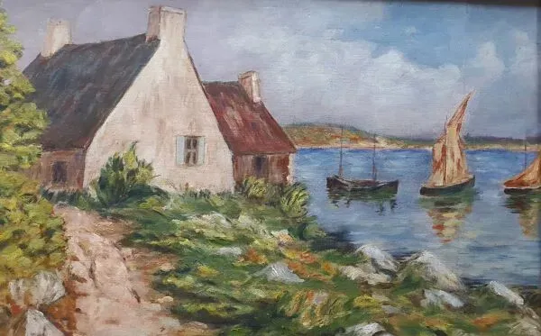 Illustration numéro 3 du produit Tableau ancien Bord de mer en Bretagne signé A Guillemet