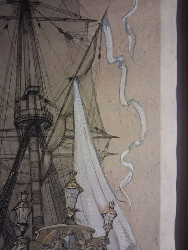 Illustration numéro 3 du produit Dessin vaisseau du XVIIIe, impression réhaussée de gouache , Durand-Chapron