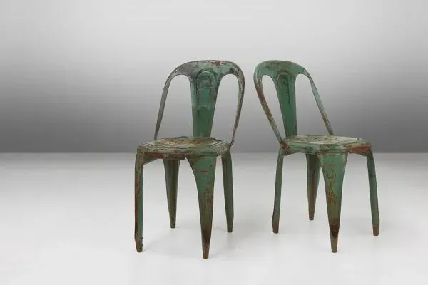 Illustration numéro 3 du produit Lot de 4 chaises vertes vintage modèle A de Tolix, France, années 1950