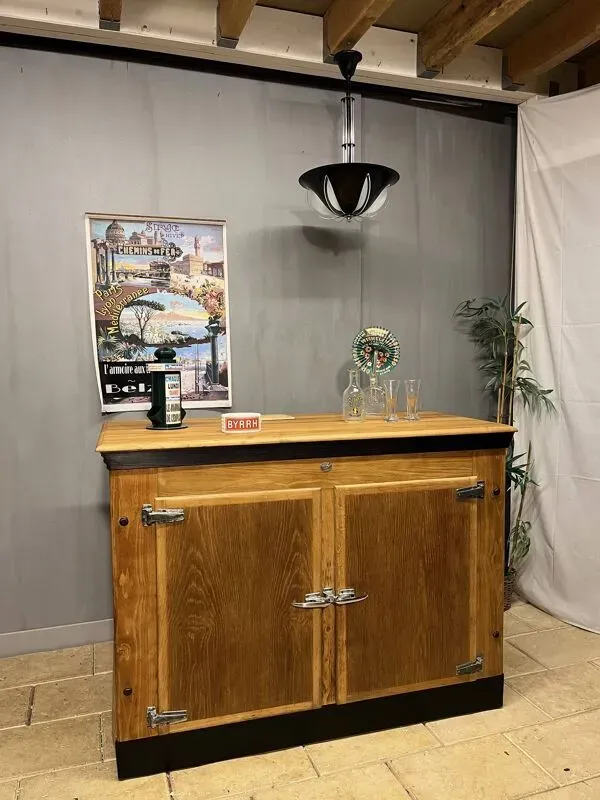 Illustration numéro 3 du produit Bar à vin glacière chêne meuble métier comptoir bistrot