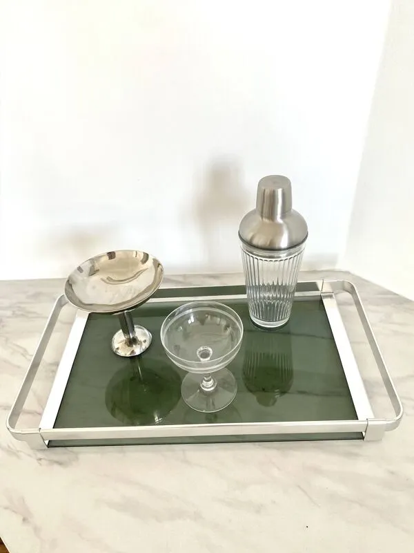 Illustration numéro 3 du produit Plateau aluminium et chrome MB Italy Années 70 - 45 cm