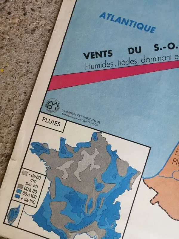 Illustration numéro 3 du produit Carte scolaire vintage mdi France - Côtes de l'atlantique.