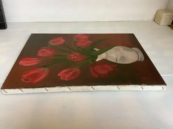 Illustration numéro 3 du produit Tableau bouquet de tulipes, huile sur toile signée